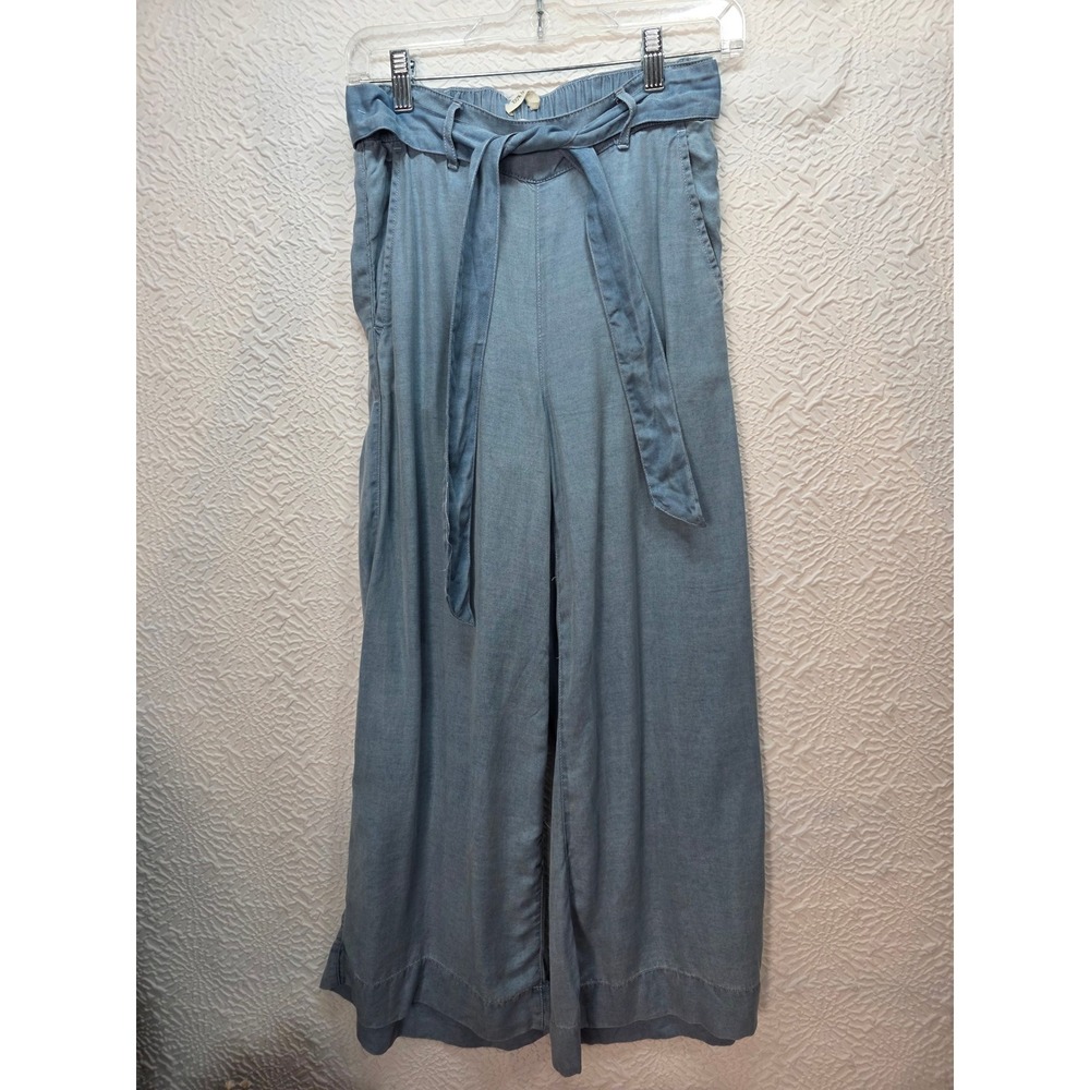 Joie Wide Leg Pants Women XS Blue Good Lyocell Paperbag Waist Tie Belt Flowy